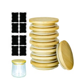 TERESRY TERESRY 8 Pack Oui Yogurt Jar Lids with 8 Labels, Food-Grade Bamboo Lids for 5Oz Oui Yogurt Jars, Reusable Wooden Canning Covers Perfect for Oui Yogurt Bottle with Airtight Seal Ring(Jar not Included)