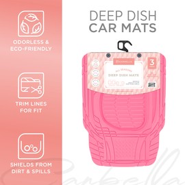 Carbella Pink Car Mats, 3 Piece Full Set – Waterproof Trim-to-Fit Pink Floor Mats for Cars Trucks SUV, Deep Dish All-Weather Pink Car Floor Mats, Flexible Rubber Automotive Floor Mat Set for Women