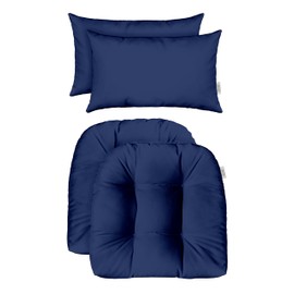 RSH DECOR: Tufted U-Shapes & Lumbars 2 of Each | 22" x 22” & 20" x 12" | Water-Resistant Spun Fabric | Outdoor Wicker Cushions & Support Pillows for Patio Furniture | Navy