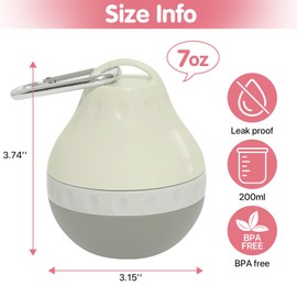 Portable Dog Water Bottle with Hanging Buckle for Dog Outdoor Activities, 200ML Leak-Proof Dog Food Storage Container with Foldable Silicone Body & Easy-Clean Design, Grey