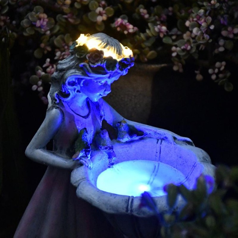 LED Solar Light Girl Resin Figure Carving Fairy Statue Lights