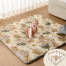 Blissful Diary Baby Play Mats for Floor, 50x50 Playpen Mat, Thicken Cushioning Padding Foam Playmate for Baby and Toddlers Infants, Non-Slip & Machine Washable Tummy Time Mat, Earth Tones Design