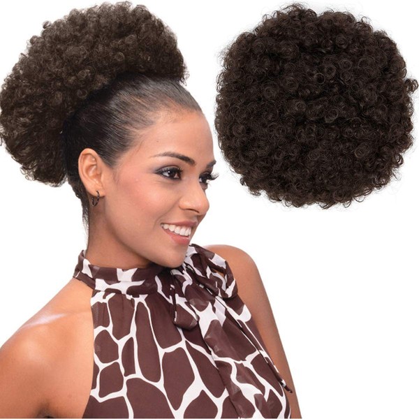 Afro-Puff Drawstring Ponytail Synthetic Short Afro Kinkys Curly Afro Bun Extension Hairpieces Updo Hair Extension with Two Clips Bun Ponytail Extensions X-Large Size