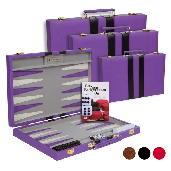 Get The Games Out Top Backgammon Set - Small 11" Travel Size Classic Board Game Case - Best Strategy & Tip Guide (Purple, Small)