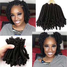 Spring Twist Hair Crochet Braids Passion Twist Crochet Hair Extensions Passion Twist Hair Crochet Hair Curly End Kids Crochet Hair for Black Women (4 Inch (Pack of 8）, 1B)