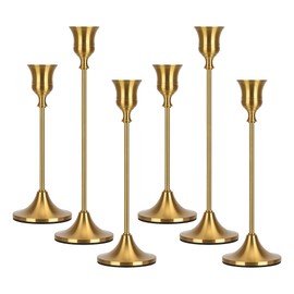 Candlestick Holders Taper Candle Holders, Candle Stick Holders Set of 6, Brass Candlestick Holder, Gold Candle Holder for Fireplace Wedding Party Dining