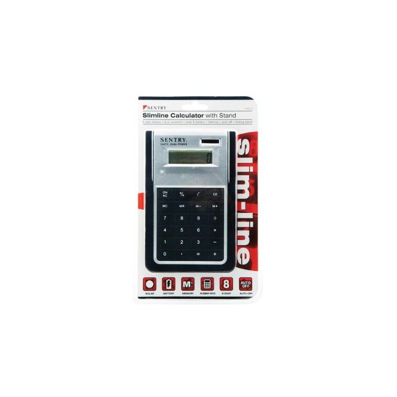 Sentry Slimline Calculator with Stand, Silver/Black (CA273)