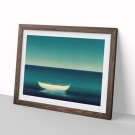 Minimalist Boat Art H1022 Framed Print for Living Room Bedroom Home Office Décor, Wall Art Picture Ready to Hang, Walnut A4 Frame (34 x 25 cm)