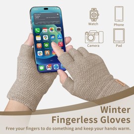 SUTIYO Fingerless Gloves Men Women Cashmere Knitted Gloves Warm Without Fingers Fingerless Gloves Winter Gloves Work Driving Cycling Sports, beige