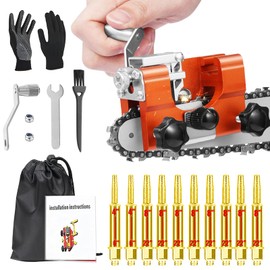 NINGHW Chainsaw Sharpener, Upgraded Chain Saw Sharpener Tool, Hand Crank Chainsaw Sharpening Kit with 10 High Hardness Bits, Gloves, Bag and Brush, Portable Chainsaw Blade Sharpener Jig for 6"-22" Chain Saws