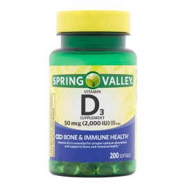 Vitamina D3 Softgels Natural 2,000iu 200 Tabletas Eg D45 de Spring Valley un suplemento rico en vitamina D, esencial para la absorcin adecuada de...  