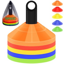 CasaCulina 50 Pack Soccer Training Cones, Agility Disc Sports Cones with Carry Bag and Holder, Plastic Football Cones for Drills, Sports Training, Basketball, Coaching, Practice Equipment, 5 Color