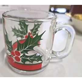 Libbey Vintage Libbey Christmas Holly and Berries D Handled Mugs