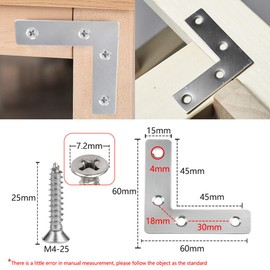 XFentech 5 - 12 Pieces Stainless Steel Flat Corner Brace - L Shape Repair Joining Mending Flat Plate Bracket with Screws, with Screws, 60*60mm