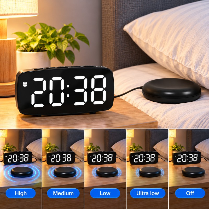 Vibrating Alarm Clock for Heavy Sleepers – Large LED Display