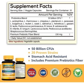 Newrhythm Probióticos 50 Mil Millones Cfu 60 Cápsulas Sabor Sin Sabor Brindan Apoyo Para El Establecimiento Y Mantenimiento De Una Flora Intestinal Favorable 100% Natural Sin Ogm Y Sin Gluten