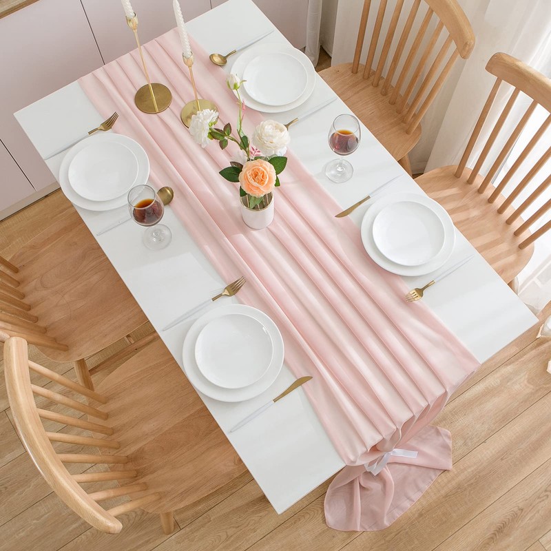 CHUQING Table Runner Pink 70 cm x 3 m Chiffon
