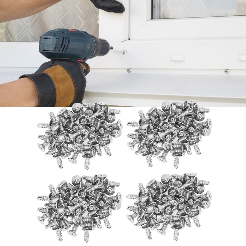 200Pcs Self Drilling Screw Countersunk Cross Stainless Steel 13mm Length