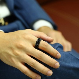 Set of 6 Stainless Steel Rings for Men and Women, Vintage Wide Black Rings, Engagement Friendship Ring, Rings with Chain, Men's Black Stainless Steel Silver Rotating Ring, stainless steel,