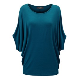 MBJ WT1073 Womens Scoop Neck Half Sleeve Batwing Dolman Top XL Teal