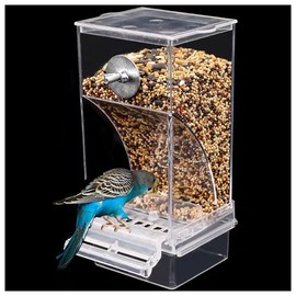 Automatic No-Mess Bird Feeder - Transparent Acrylic Food Container for Small & Medium Lovebirds, Parakeets, Canary, Cockatiel, Finch