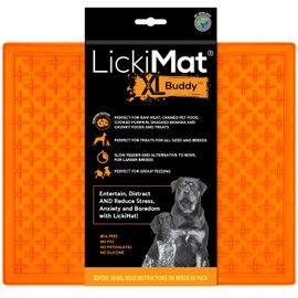LickiMat X Large Breed Buddy Dog Lick Mat, Dog Calmer, Slow Feeder, Anxiety Reliever Alternative to Puzzle Toys, Slow Feeding Bowls. Use Peanut Butter, Wet, Raw, Mixed Food, Healthy Treats - Orange