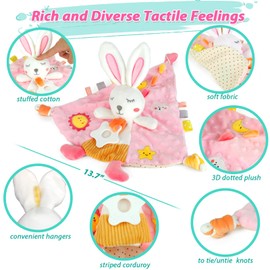 Disikaw Baby Blanket with Tags Security Blanket for Baby Gifts Baby Loveys Baby Blankets for Boys Girls Newborn Infant Toy Baby Essential Snuggle Soothing Toy Baby Stuff Dotted Blanket Bunny