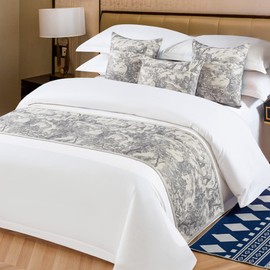 OSVINO Floral Bed Scarf 100% Microfiber Elegant Fade Resistant Bed Runner Bedspread Slipcover Bedding Decor for Wedding Room Bedroom, Grey, Double