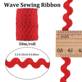 GORGECRAFT 54.6Yds/50m RIC Rac Trim Ribbon Red Wave Bending Fringe Trim 0.2"/5mm Woven Braided Webbing Edge Lace for Christmas Sewing Crafts Dress Embellishment Wedding Party Gift Wrapping Bows Decor
