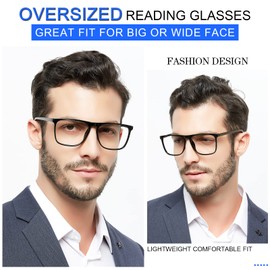 MARE AZZURO Oversized 1.50 Reading Glasses Men Big Square Readers for Large Head 1.0 1.25 1.5 1.75 2.0 2.25 2.5 2.75 3.0 3.5 4.0 5.0 6.0 (Black, 150)