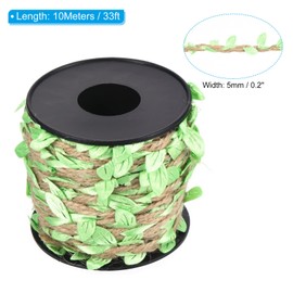 PATIKIL 33ft 5mm Burlap Leaf Ribbon, Braided Decoration Vine Natural Jute Rope Twine with Artificial Leaves for Jungle Wedding Party Home Garden Decor, Light Green