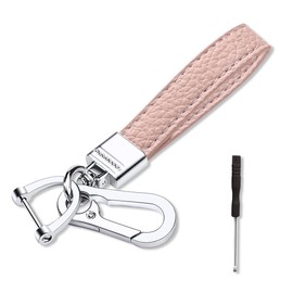 smilfuy Leather Car Keychain, 360° Rotatable Snap Swivel Key Ring, Car Fob Key Chain Holder for Men Women, Anti-Lost D-Ring (Pink)