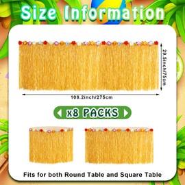 Juexica Luau Grass Table Skirt Yellow Hawaiian Faux Hibiscus Flowers Hula Skirts Tropical Party Decorations for, Events Birthday Party(8 Packs), about 108 x 30 inches