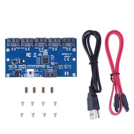 EBTOOLS SATA Adapter Card, 1 to 5 Port SATA Converter Port Multiplier Riser Card Hub with DC Cable/SATA 7P Cable, Support Hot Swap