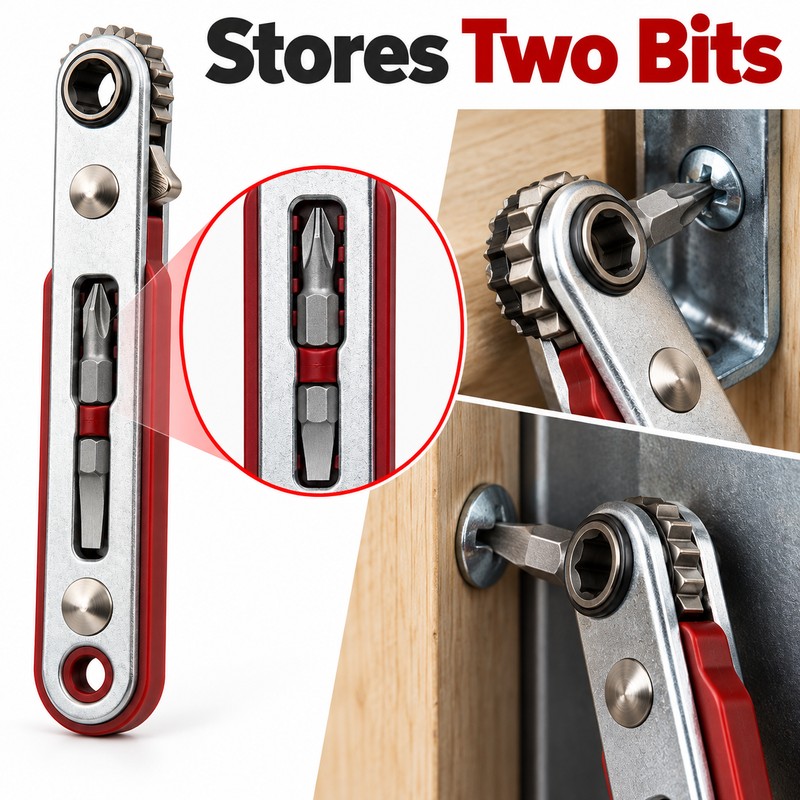 Multifunctional Reversible Ratchet Screwdriver – Bidirectional Right-Angle Phillips & Flat-Head