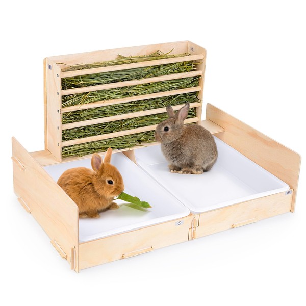 Glittme Glittme Rabbit Litter Box with 2 in 1 Wooden