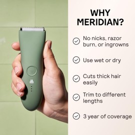 MERIDIAN The Trimmer Original - Body Hair Trimmer for Men, Electric Shaver for Pubic Hair, Chest, Legs & Bikini, Waterproof & Rechargeable, Sage