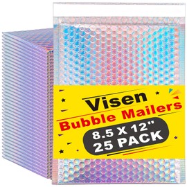 Visen Holographic Bubble Mailers 8.5x12 Inch,25 Pcs Metallic Bubble Mailers,Poly Padded Envelopes,Self Seal Waterproof Shipping Bags,Glamour Bubble Envelopes for Mailing Packaging Small Business