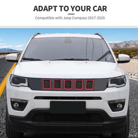 Jimen Compatible with Jeep Compass 2017-2020, 7PCS Front Grille Inserts Grill Cover Exterior Trim Accessories (Red)