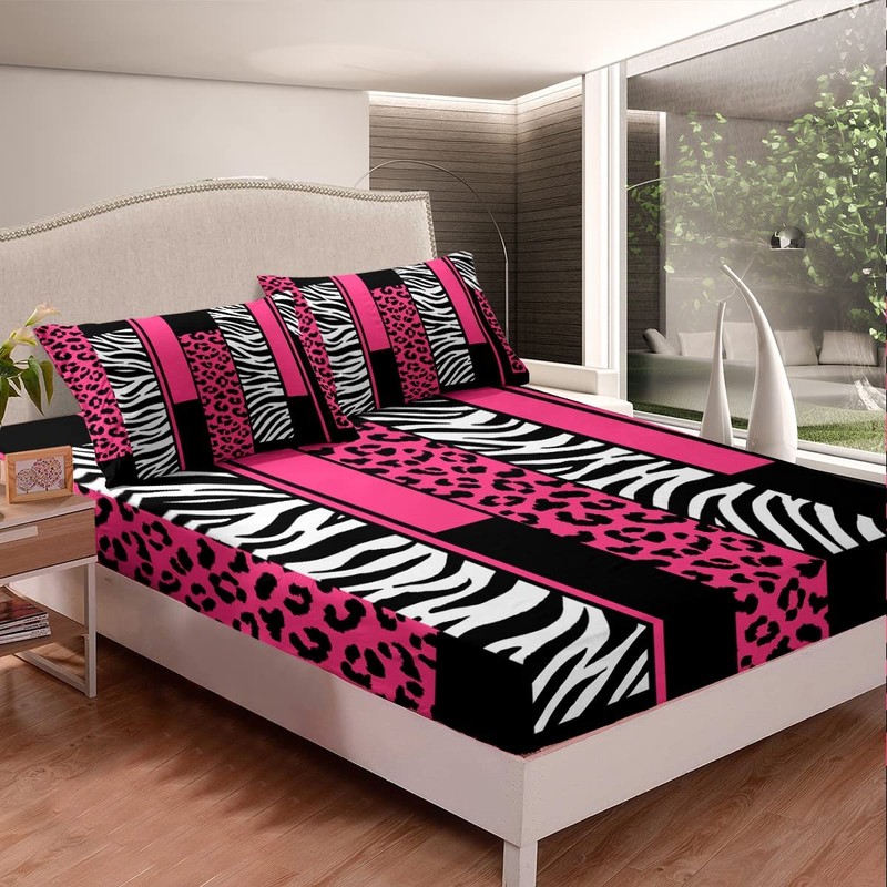 Homemissing Leopard Zebra Sheet Set Kids Cheetah Pink White Black