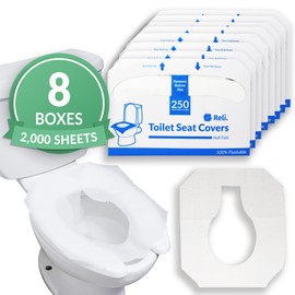 Reli. Toilet Seat Covers (2000 Pcs, 8 Packs of 250) | Disposable Toilet Seat Cover - Flushable - 14x16" (Half-Fold) | Paper Liners for Restroom, Bathroom, Travel, Camping, Kids Potty Training