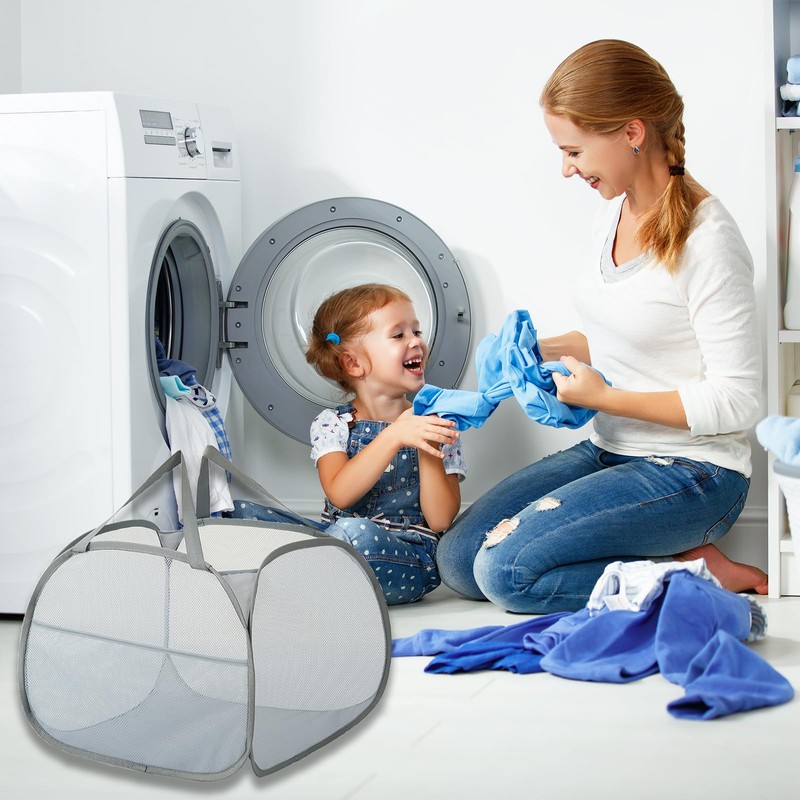 Kimmama Laundry Baskets, Foldable Pop-Up Mesh Collapsible Hamper with Side