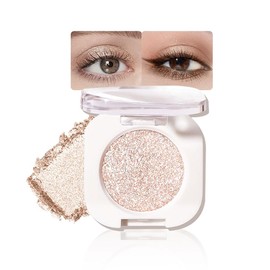 KXmzeG Light White Champagne Glitter Single Eyeshadow, Metallic Sparkle Eye Shadow Makeup, Highly Pigmented Travel Mini Palette, Vegan Cruelty-Free for Bridal Highlight Daily Soft Glam Eye Look 11#