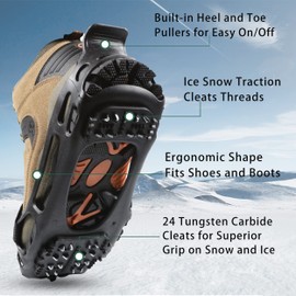 Ice Cleats Snow Traction Cleats 24-Studs Crampons Anti-Slip Shoe Ice Snow Cleats for Walking on Snow and Ice Winter Outdoor Overshoe Rubber Crampons Slip-on Stretch Footwear(M)