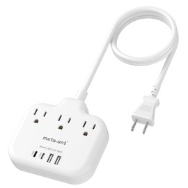 2 Prong Power Strip with USB C, meta-ant 2 Prong to 3 Prong Outlet Adapter, Two Prong Power Strip with 3 Outlets & 4 USB(2 USB-C), 4ft Extension Cord 2 Prong Outlet, Polarized, for Old House, White