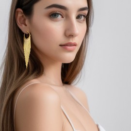 FANZE Tassel Earrings for Women Gold Statement Dangle Drop Fringe Earring Trendy Fashion Jewelry Gift for Wedding Party Prom Cocktail Chrismas Valentine Thanksgiving