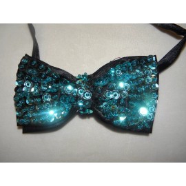 Indonesia SEQUIN BOW TIE BOWTIE TURQUOISE BLUE PROM TUXEDO WEDDING COSTUME MEN OR WOMEN