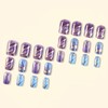 Purple Stripe Fake Nails Short Square Press on Nails Full
