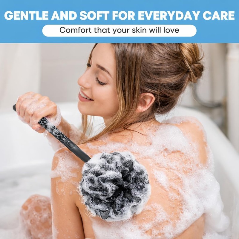 Cepillo de Baño Exfoliante con Mango Largo y Carbón de