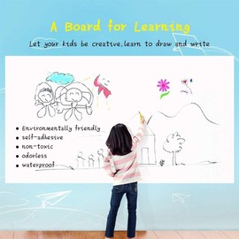 17.7" X 78.7" Large Whiteboard Sticker,Dry Erase Board Self Adhesive Wall White Board Sticker,Wall Decal Wall Paper White Boards Decals for Kids Education & DIY Works School Home Office Drawing